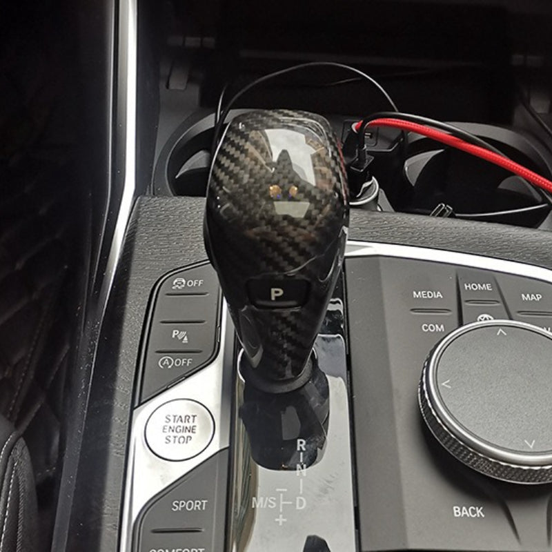 BimmerCo Dry Carbon Fiber Gear Shift Knob Cover for BMW 1 3 4 5 6 7 8 Series X2 X3 X4 X5 X6 X7 G20 G30 – Shifter Trim
