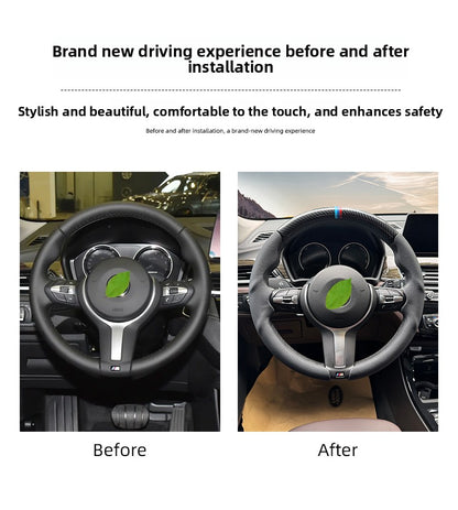 BimmerCo 3-Piece Ultra-Thin Steering Wheel Cover for BMW 3 4 5 7 Series X1 X2 X3 X4 X5 X6 – Sport Anti-Slip Grip