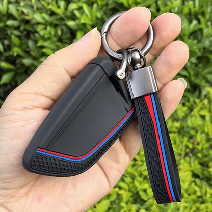 BimmerCo Silicone Car Key Fob Cover with Keychain for BMW 1 2 3 4 5 6 7 Series X1 X3 X4 X5 X6 X7 – Protective Key Case