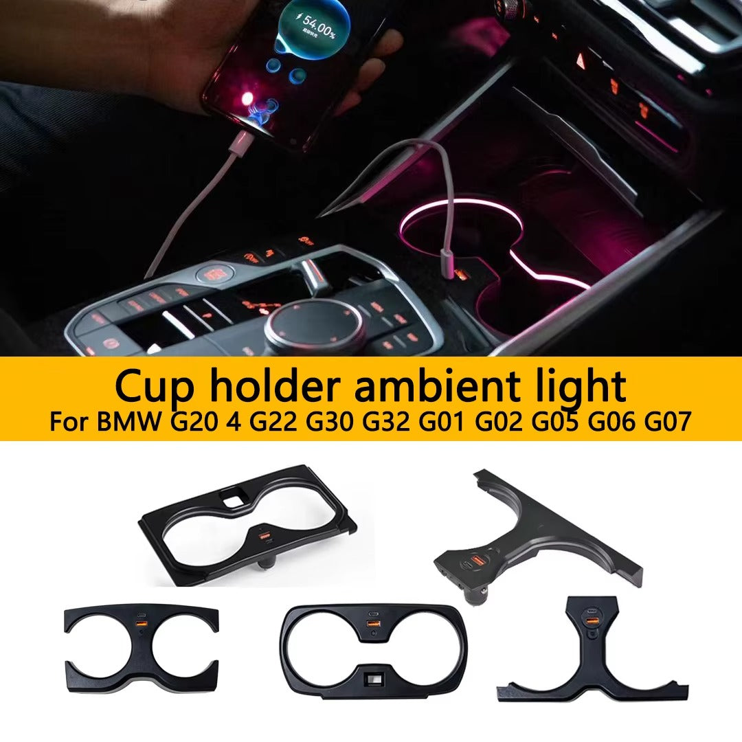 BimmerCo LED Cup Holder Ambient Lights for BMW 3 5 Series 6GT X3 X4 X5 G05 G20 G28 G30 G38 G32 G01 G02 – Center Console Light Trim