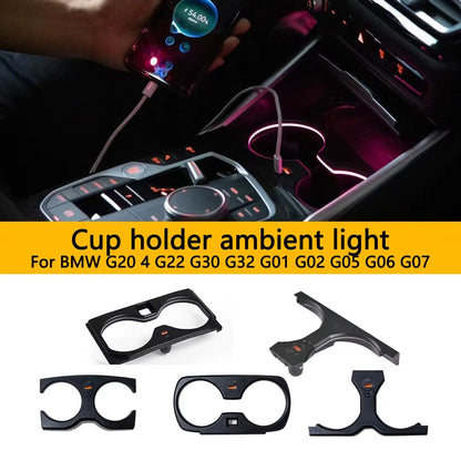 BimmerCo LED Cup Holder Ambient Lights for BMW 3 5 Series 6GT X3 X4 X5 G05 G20 G28 G30 G38 G32 G01 G02 – Center Console Light Trim