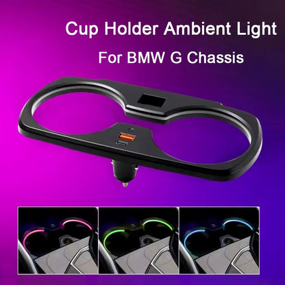 BimmerCo LED Cup Holder Ambient Lights for BMW 3 5 Series 6GT X3 X4 X5 G05 G20 G28 G30 G38 G32 G01 G02 – Center Console Light Trim