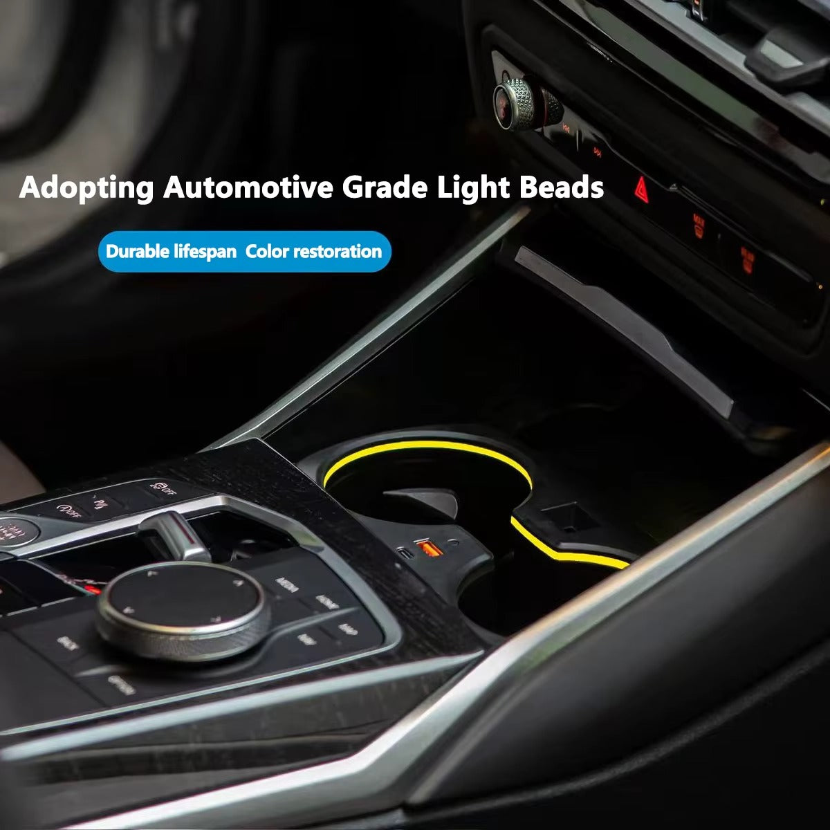 BimmerCo LED Cup Holder Ambient Lights for BMW 3 5 Series 6GT X3 X4 X5 G05 G20 G28 G30 G38 G32 G01 G02 – Center Console Light Trim