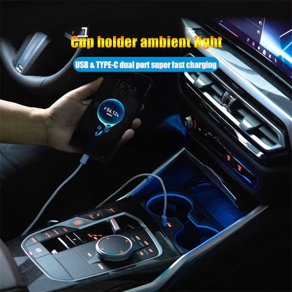 BimmerCo 11-Color LED Cup Holder Ambient Lights for BMW X3 X4 iX3 – Center Console Drink Holder Lighting