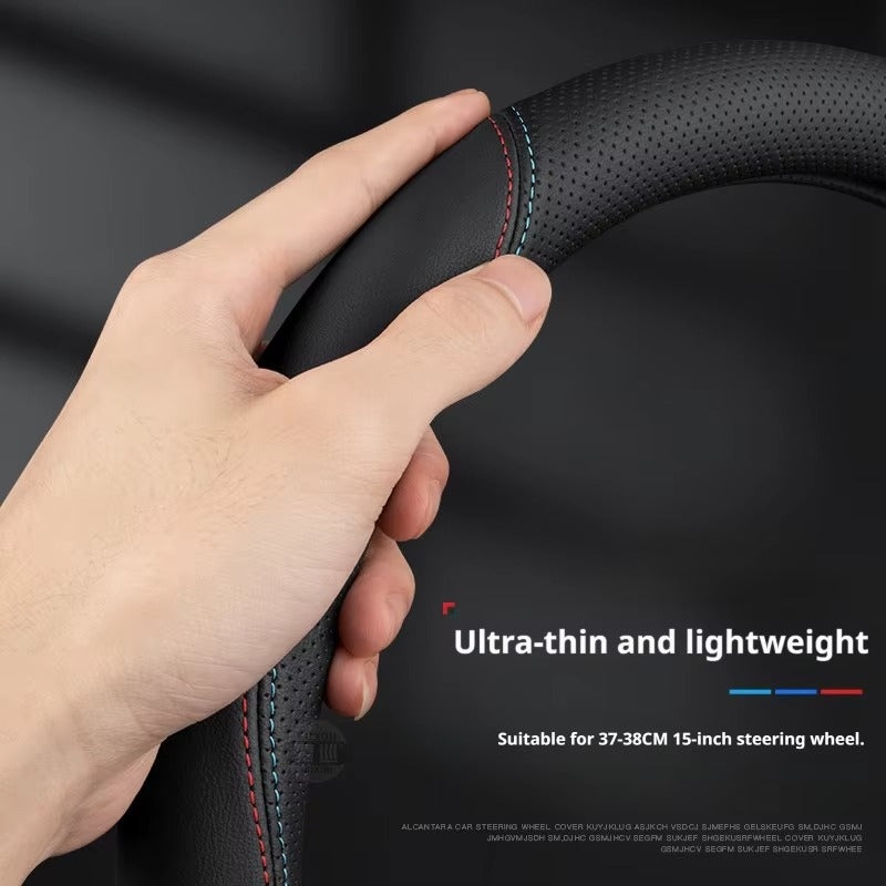 BimmerCo For BMW Steering Wheel Cover 15 Inch Black Nappa Leather Ultra‑Thin Premium 1 3 5 7 Series X1 X3 X5 X6 X7 2018-2026