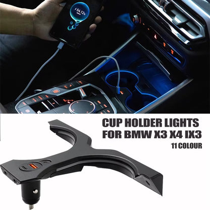BimmerCo 11-Color LED Cup Holder Ambient Lights for BMW X3 X4 iX3 – Center Console Drink Holder Lighting