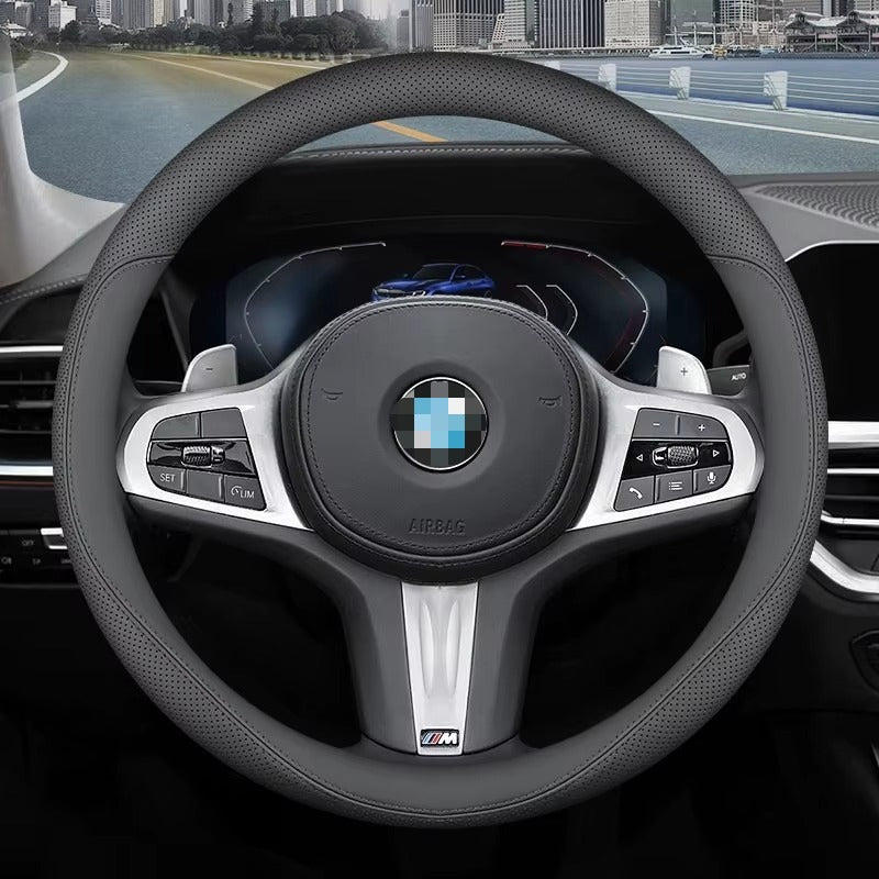 BimmerCo For BMW Steering Wheel Cover 15 Inch Black Nappa Leather Ultra‑Thin Premium 1 3 5 7 Series X1 X3 X5 X6 X7 2018-2026