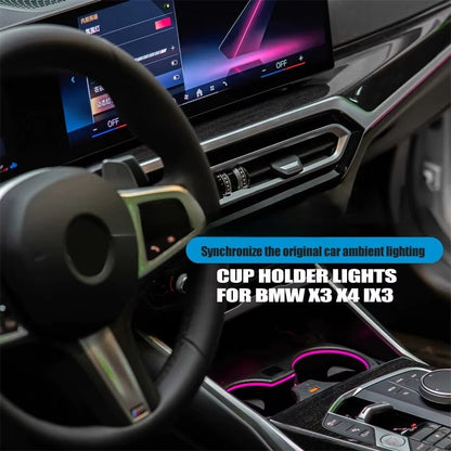 BimmerCo 11-Color LED Cup Holder Ambient Lights for BMW X3 X4 iX3 – Center Console Drink Holder Lighting